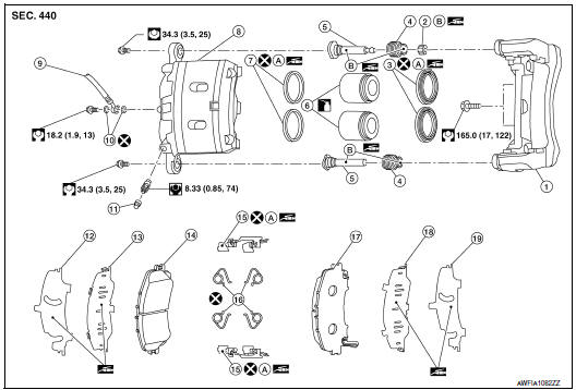 Brake pad (2 piston type) : exploded view