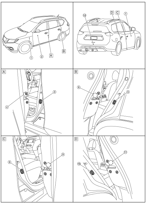 Power door lock system : component parts location