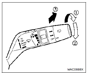 Détail de la commande rotative d'essuie-glace arrière sur le levier de direction du Nissan Rogue