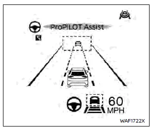 Affichage ICC Nissan Rogue ProPILOT Assist 2.1 avec véhicule détecté à l’avant