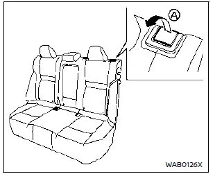 Nissan Rogue : rabattement des dossiers de sièges arrière, levier A
