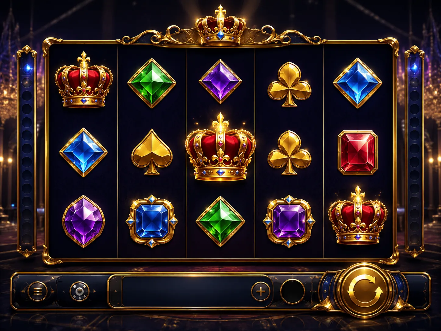 Mdern royal slot interface with glowing symbols