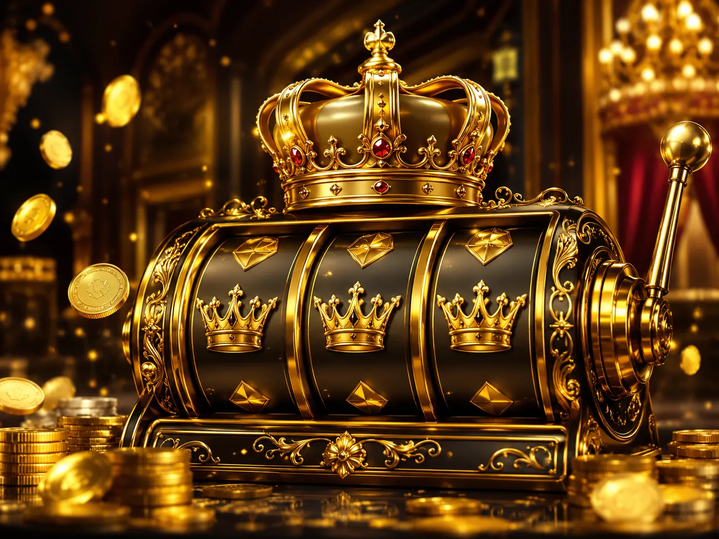 Golden slot reels with a shining crown theme