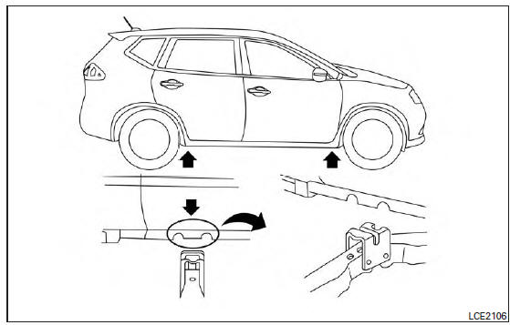 Jacking up vehicle and removing the damaged tire